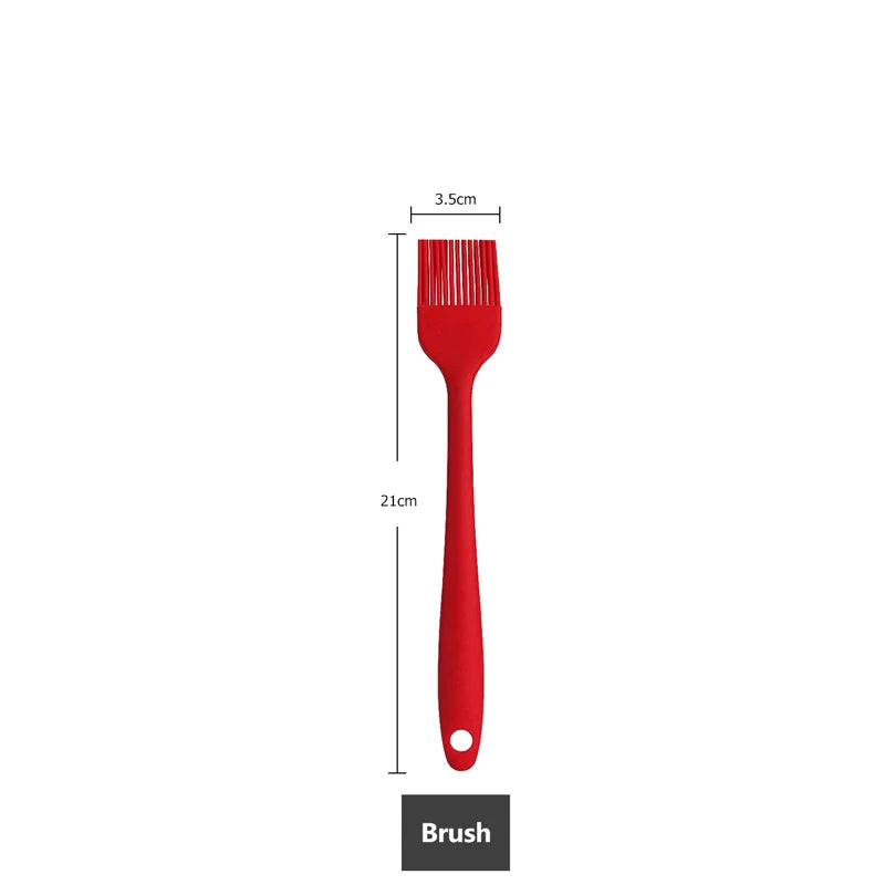 Measurement of a red silicone brush, 21 cm in length with a 3.5 cm wide head.