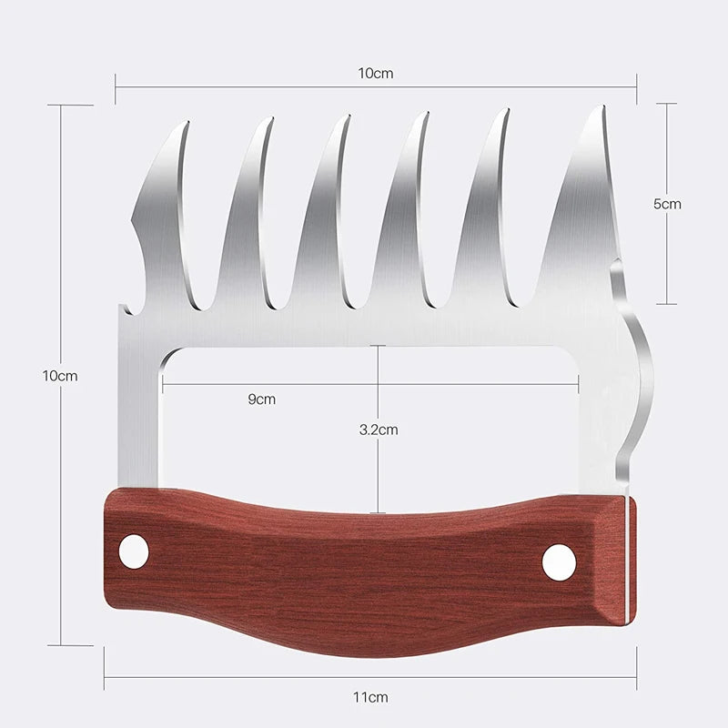 LMETJMA Stainless Steel Bear Claw Meat Shredders with Wooden Handle & Bottle Opener - Perfect for BBQ, Chicken, and Pulled Pork