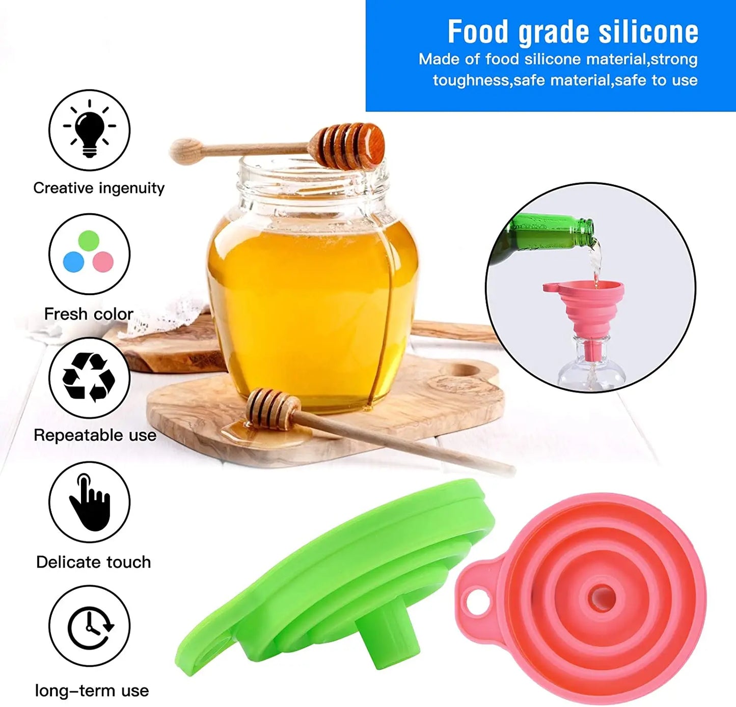 3-Piece Collapsible Silicone Funnel Set