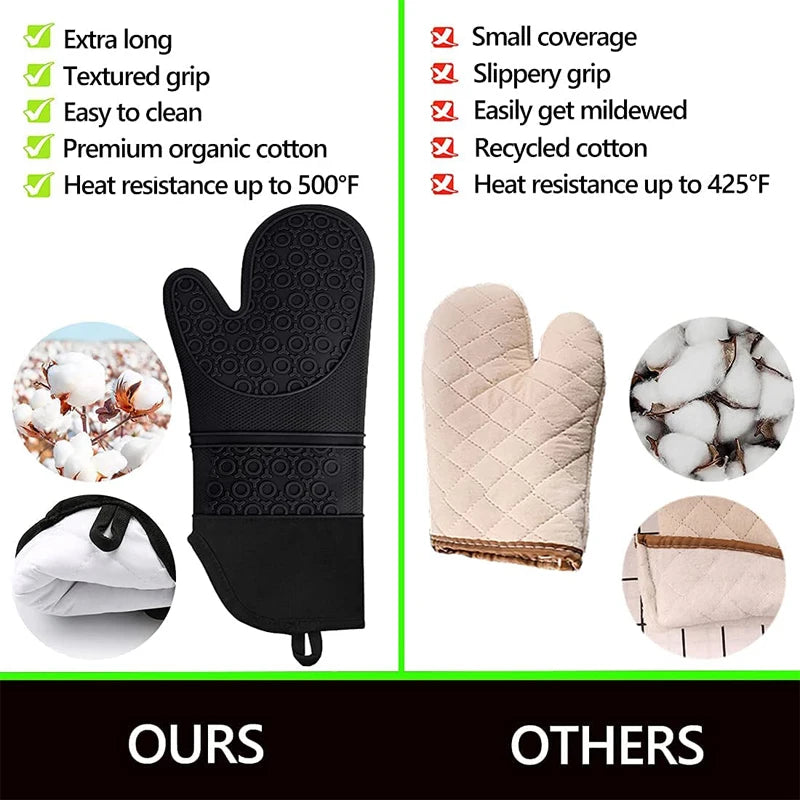 LMETJMA 6-Piece Extra Long Oven Mitts & Pot Holders Set - Heat Resistant Silicone Cooking Gloves and Hot Pads