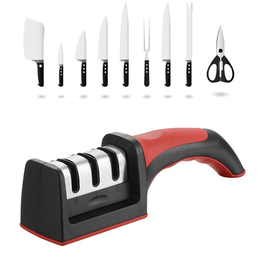 LMETJMA 3-Stage Manual Knife Sharpener with Extra Replacement Sharpener - Perfect for All Kitchen Knives