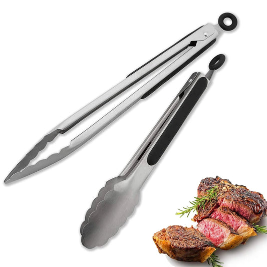 LMETJMA Stainless Steel Kitchen Tongs - Non-Slip Grill & Salad Tongs for Cooking, BBQ (9'', 12'', 14'', 16'')