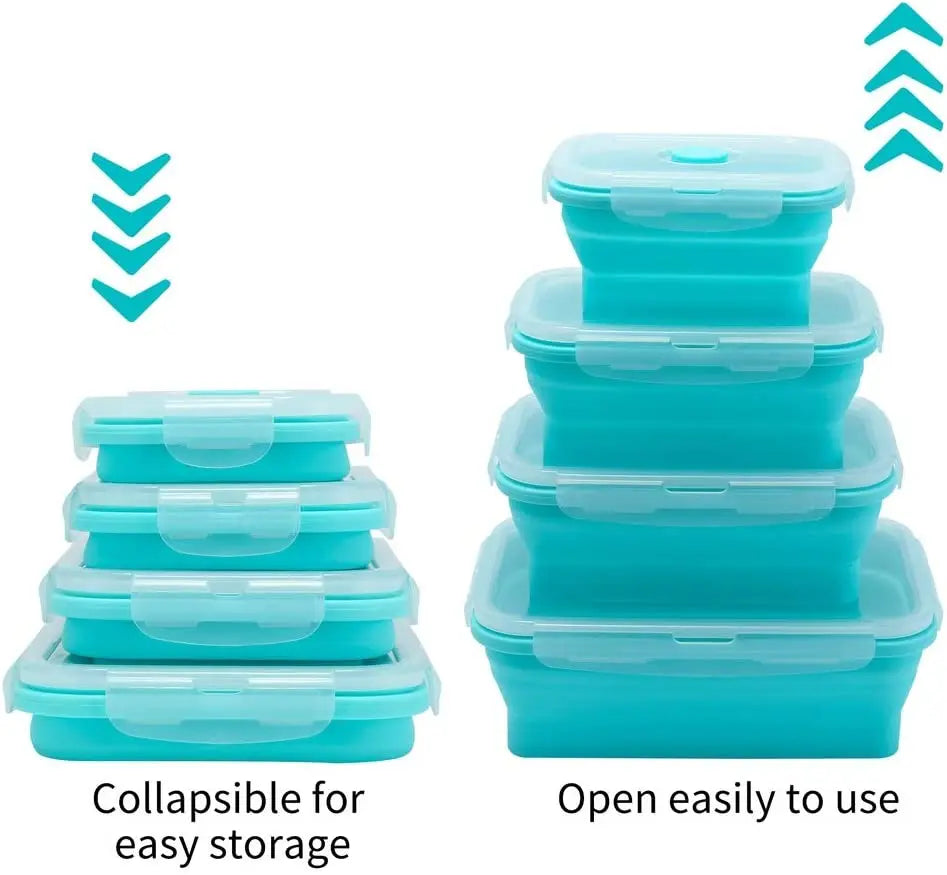 4-Piece Collapsible Silicone Food Storage Containers - Versatile Lunch and Pantry Solutions