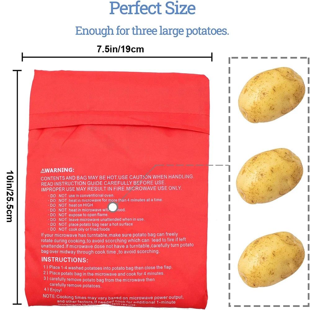 Reusable Microwave Potato Cooker Bag - Perfect Baked Potatoes in 4 Minutes, Red Express Pouch