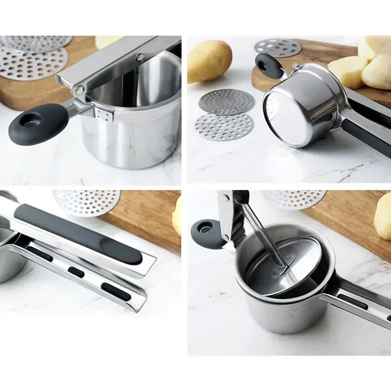 Stainless Steel Potato Masher and Ricer - Perfect for Mashed Potatoes, Purees, and Juicing Fruits and Vegetables