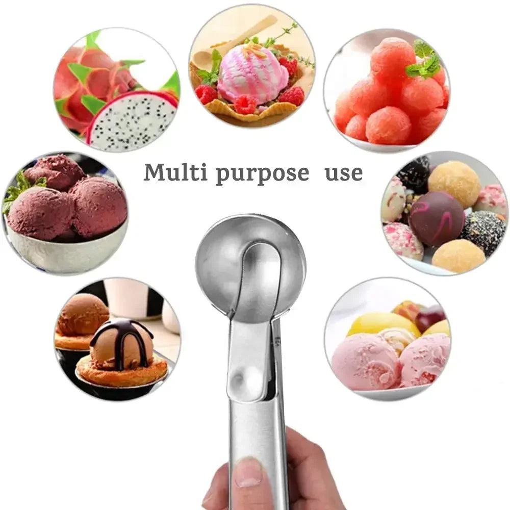 Stainless Steel Ice Cream Scoop with Easy-Press Handle - Durable and Eco-Friendly Kitchen Tool for Ice Cream, Melons, and Baking