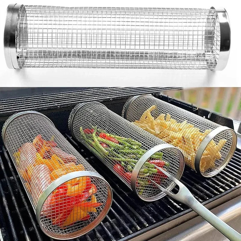 Stainless Steel Barbecue Grill Cage - Durable Round BBQ Net for Camping trips and Family Gatherings