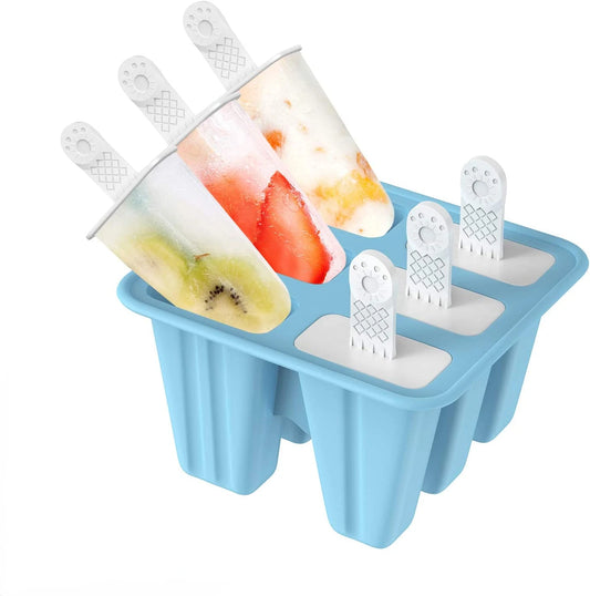 6-Cavity Food Grade Silicone Ice Lolly Moulds - Easy Release, DIY Ice Cream Makers for Kids and Adults