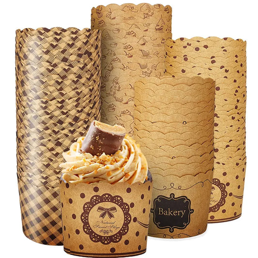 50-Pack Kraft Paper Baking Cups - Heat Resistant, Oilproof Muffin and Cake Liners for Weddings and Parties