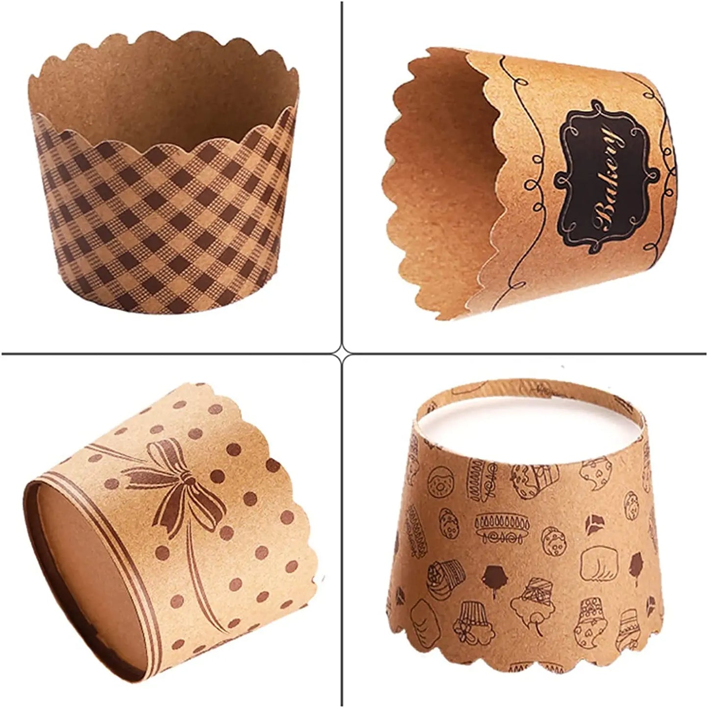 50-Pack Kraft Paper Baking Cups - Heat Resistant, Oilproof Muffin and Cake Liners for Weddings and Parties