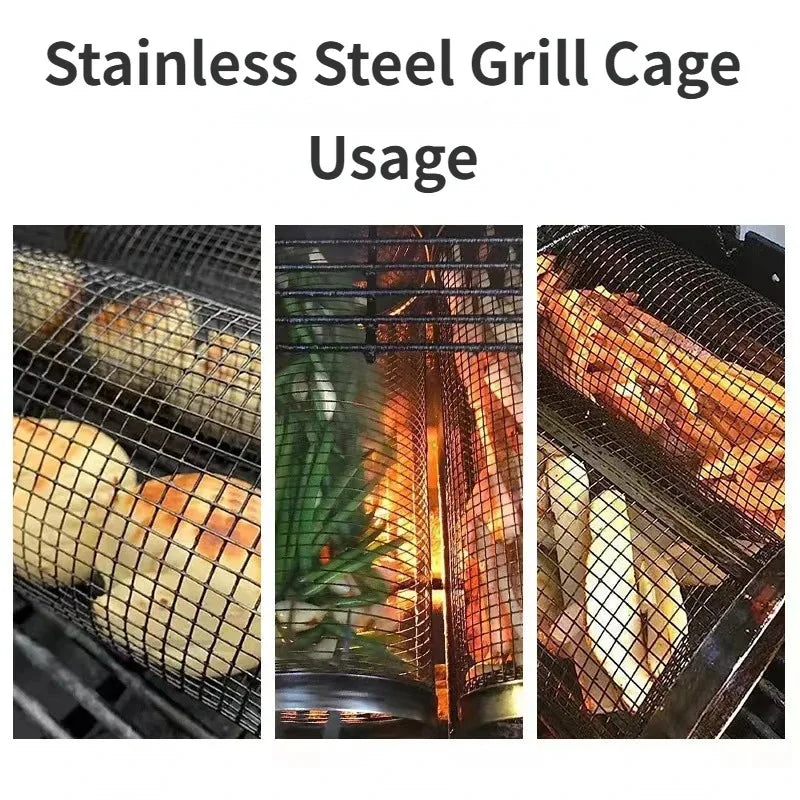 Stainless Steel Barbecue Grill Cage - Durable Round BBQ Net for Camping trips and Family Gatherings