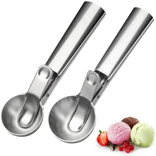 Stainless Steel Ice Cream Scoop with Easy-Press Handle - Durable and Eco-Friendly Kitchen Tool for Ice Cream, Melons, and Baking