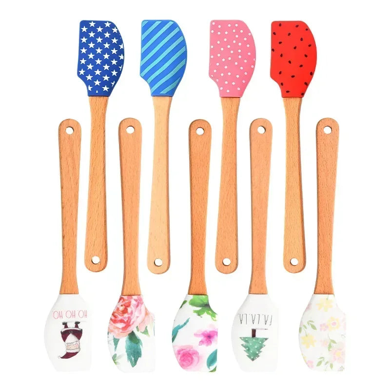 Mini Silicone Spatula - Colourful Baking and Cake Decorating Tool with Wooden Handle