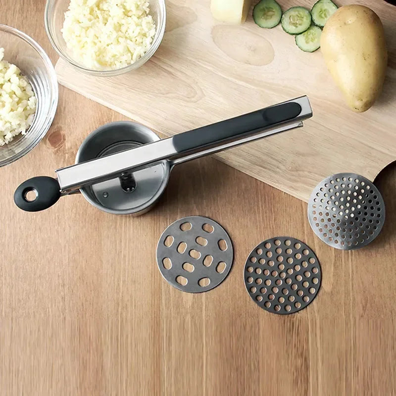 Stainless Steel Potato Masher and Ricer - Perfect for Mashed Potatoes, Purees, and Juicing Fruits and Vegetables