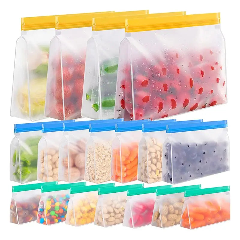 Reusable Silicone Ziplock Stand-Up Bags - Multi-Size Food Storage Bags for Freshness & Organisation