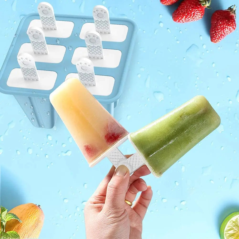 6-Cavity Food Grade Silicone Ice Lolly Moulds - Easy Release, DIY Ice Cream Makers for Kids and Adults